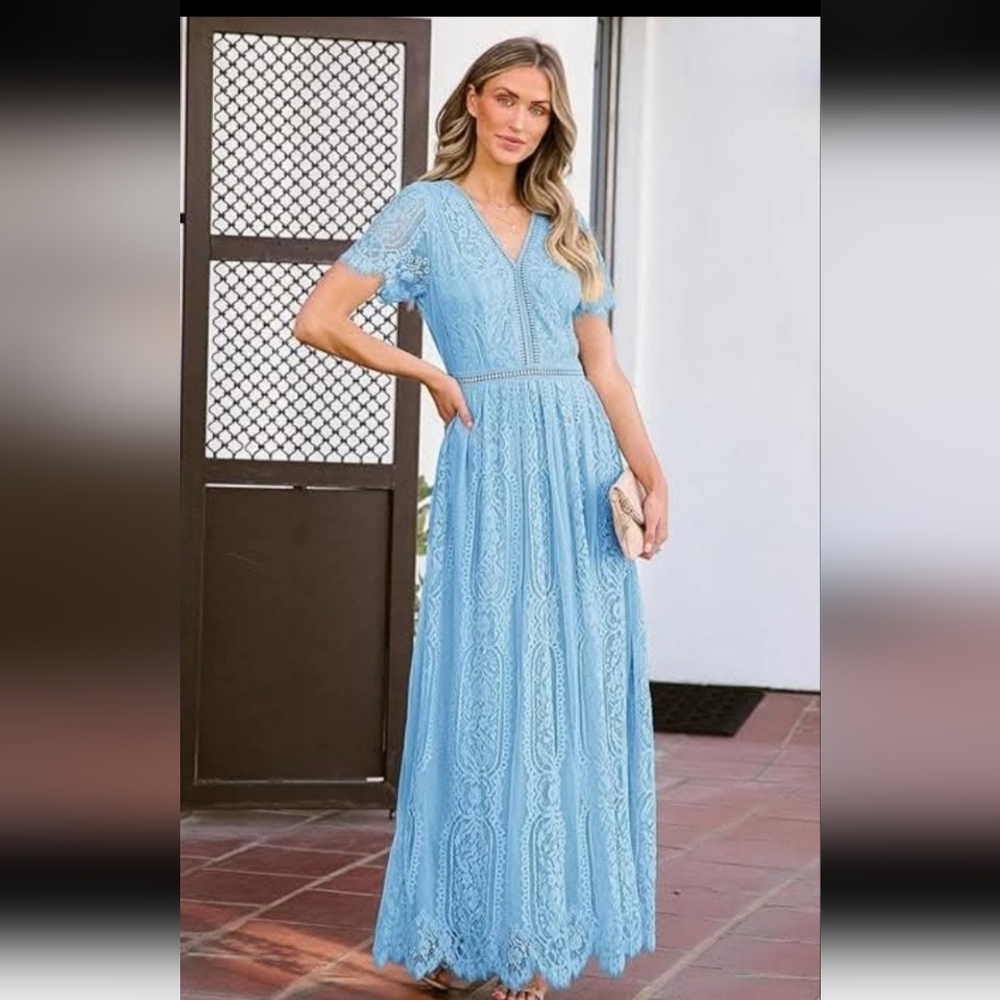 Blue Women's Lace Maxi Dress